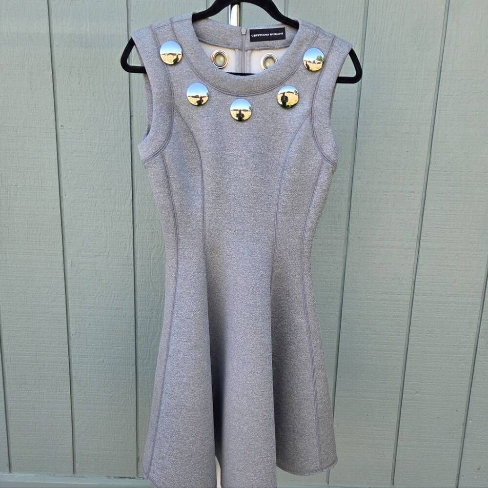 Cristiano Burani Sleeveless Knit Fit and Flare w/ Hardcore Pleats Grey Dress. Si